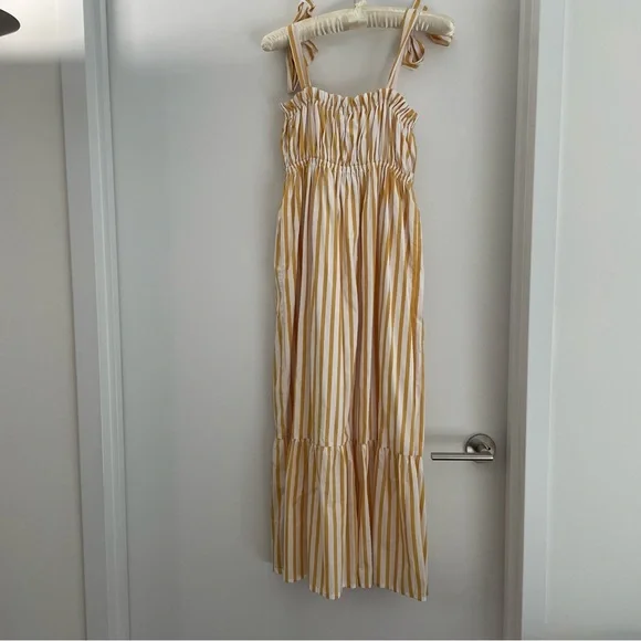 FAITHFUL THE BRAND | Gia Midi Dress | Yellow and White Stripe | Size 2 / XS - Picture 4 of 8